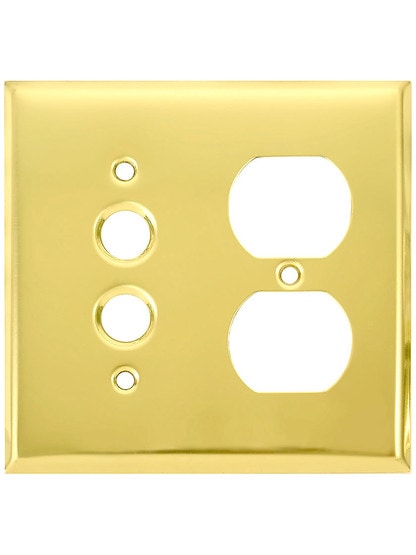 Classic Combo Push Button Switch / Duplex Cover Plate In Polished Brass Finish.